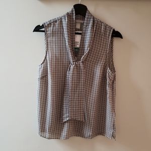 NWOT H&M Houndstooth Tie-Neck Top